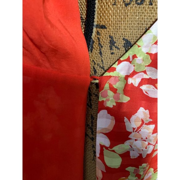 J Jill M Wrap Dress Viscose Coral Green White Pink Floral Flutter Sl Ruffle Trim - Picture 5 of 9